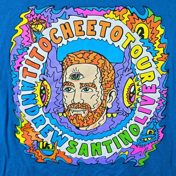 Andrew Santino Tito Cheeto Tour Shirt L Blue Merch Whiskey Ginger Bad Friends - Picture 2 of 9